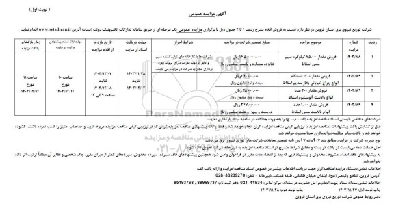 مزایده فروش اقلام فروش مقدار 75.000 کیلوگرم سیم مسی اسقاط و ...
