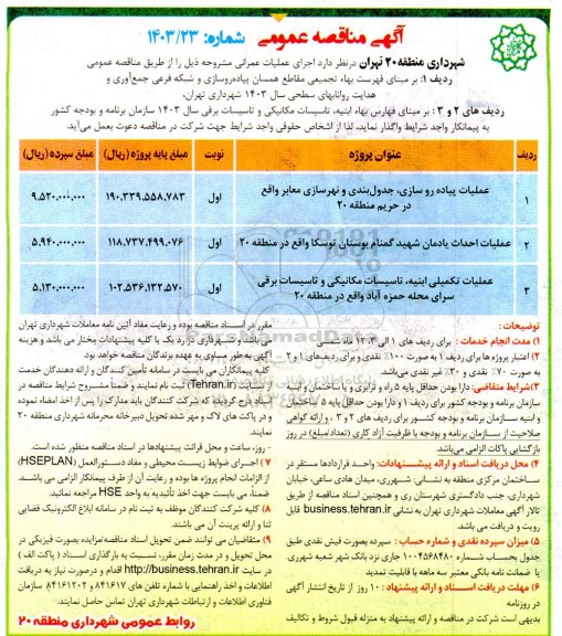 مناقصه عملیات پیاده روسازی ، جدول بندی و نهرسازی معابر...