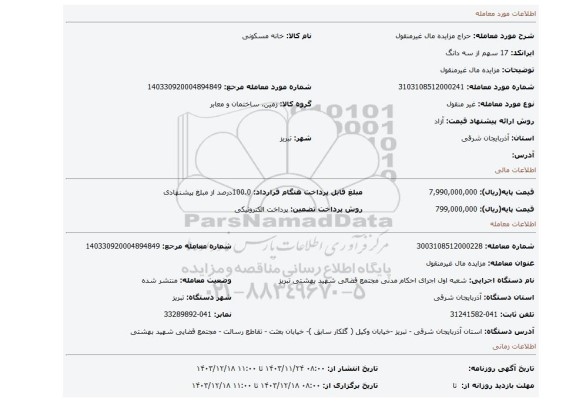 مزایده، مزایده مال غیرمنقول