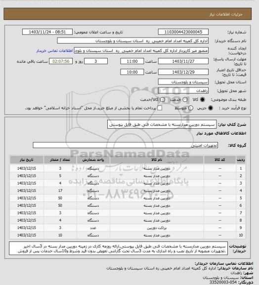 استعلام سیستم دوربین مداربسته با مشخصات فنی طبق فایل پیوستی