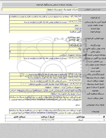 مناقصه, واگذاری کلیه خدمات کارشناسی فنی، مالی ، اداری(فام) درستاد و امورهای اجرائی
