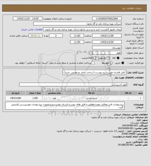 استعلام کابل افشان طبق شرح پیوست (ساخت داخل مدنظرمی باشد)