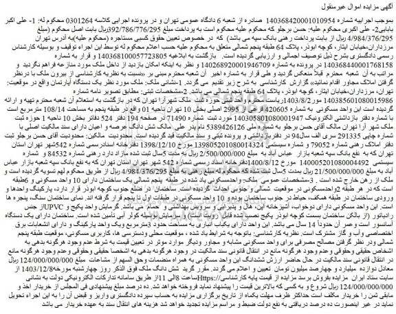 مزایده یک دستگاه آپارتمان