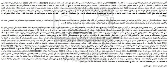 مزایده  3 دانگ مشاع از ششدانگ عرصه و اعیان پلاک ثبتی 4388 فرعی از یک اصلی