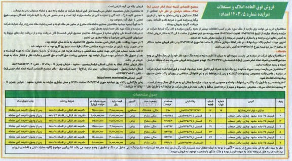 مزایده فروش فوق العاده املاک و مستغلات