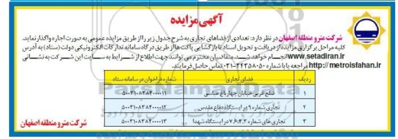 مزایده واگذاری تعدادی از فضاهای تجاری