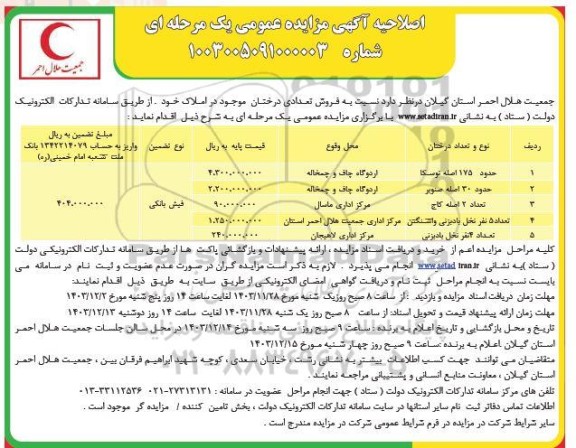 مزایده فروش تعدادی درخت- اصلاحیه 