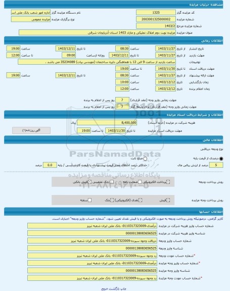 مزایده ، مزایده نوبت دوم املاک تملیکی و مازاد 1403 استان آذربایجان شرقی -مزایده ساختمان - استان آذربایجان شرقی