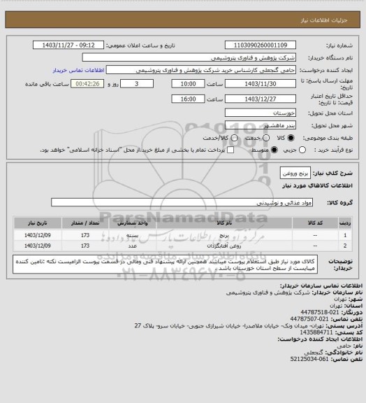 استعلام برنج وروغن