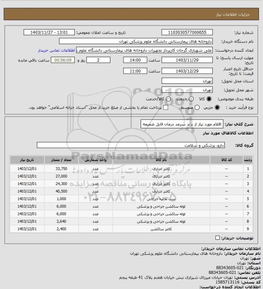 استعلام اقلام مورد نیاز از برند سرمد درمان
فایل ضمیمه