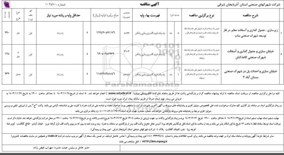 مناقصه زیرسازی، جدول گذاری و آسفالت معابر ....