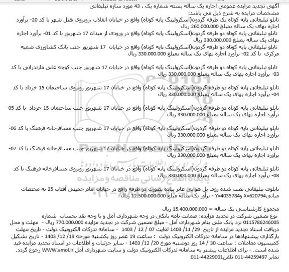 آگهی تجدید مزایده عمومی اجاره یک ساله بسته شماره یک