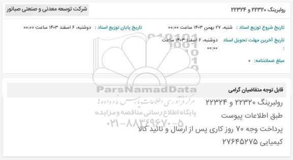 استعلام رولبرینگ 22320 و 22324