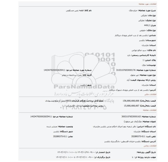مزایده، ملک