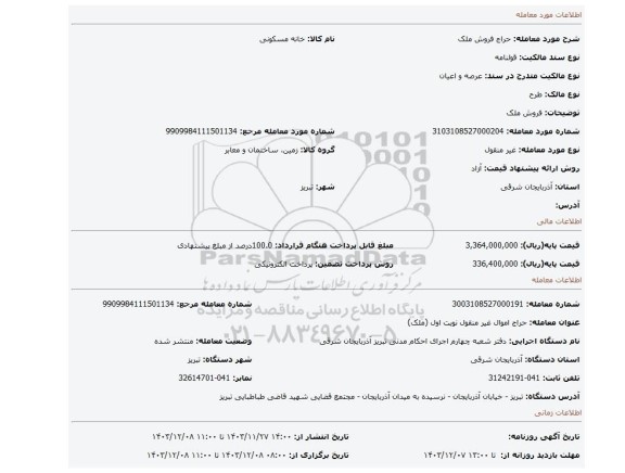 مزایده، فروش ملک