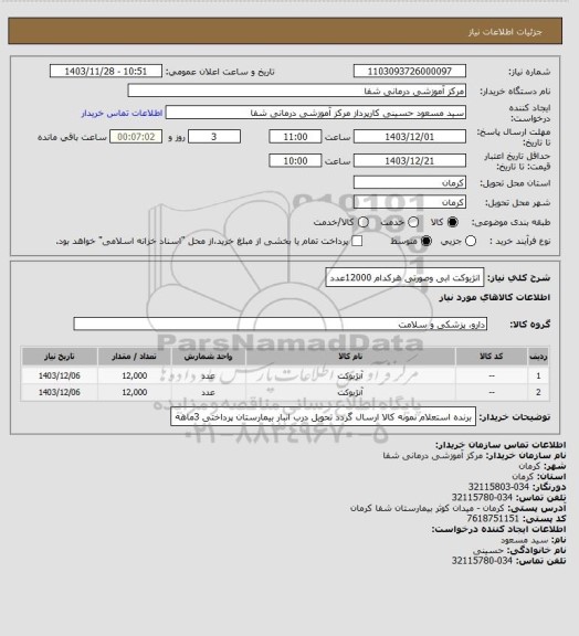 استعلام انژیوکت ابی وصورتی هرکدام 12000عدد