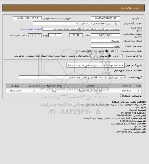 استعلام احداث خط لوله انتقال آب شهرک صنعتی مسجد سلیمان1