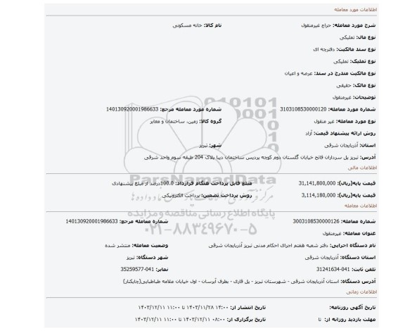 مزایده، غیرمنقول