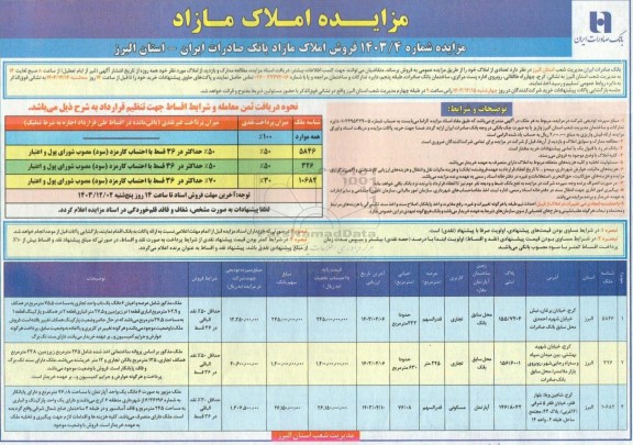 مزایده فروش املاک
