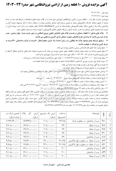 مزایده فروش 10 قطعه زمین