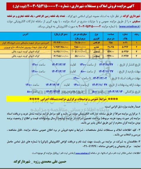 مزایده فروش املاک و مستغلات