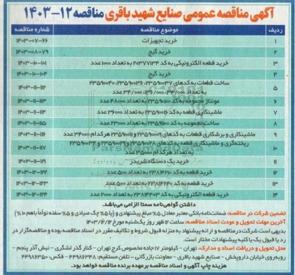 مناقصه خرید تجهیزات و...