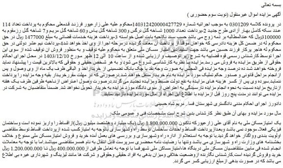 مزایده یک امتیازمسکن ملی