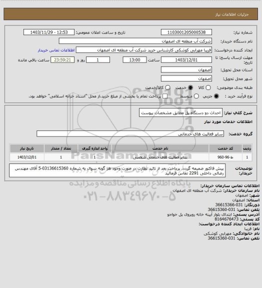 استعلام احداث دو دستگاه پل مطابق مشخصات پیوست