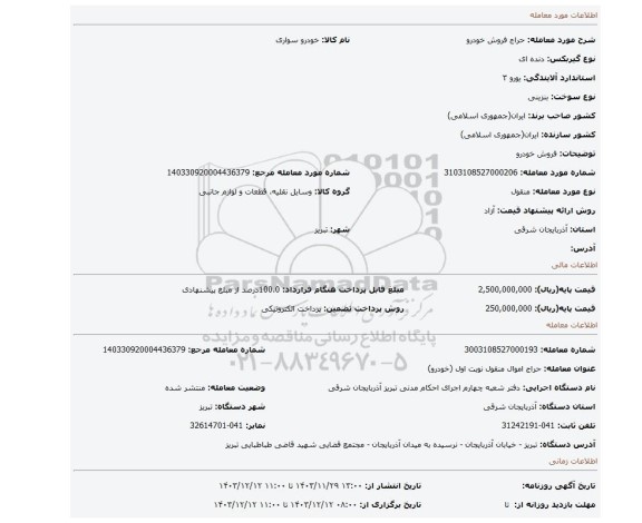 مزایده، فروش خودرو