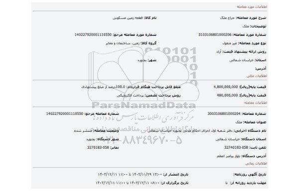 مزایده، ملک