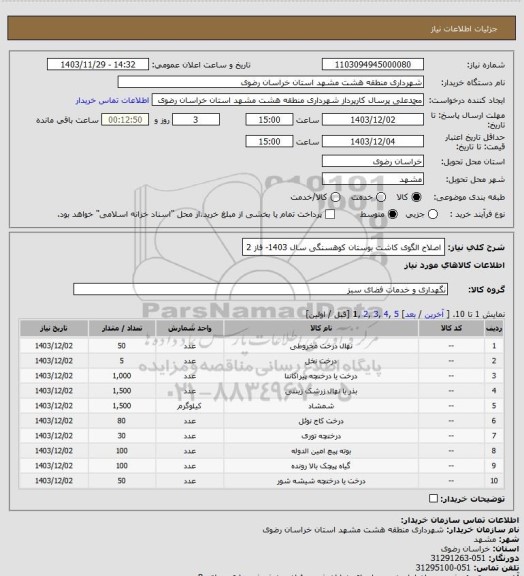 استعلام اصلاح الگوی کاشت بوستان کوهسنگی سال 1403- فاز 2