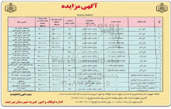 مزایده املاک موقوفه