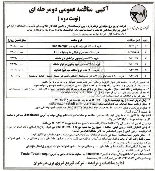 مناقصه عمومی خرید 1 دستگاه تجهیزات ذخیره ساز (san storage) ...- نوبت دوم 