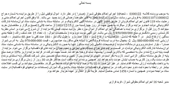 مزایده تعداد 15 عدد شلف راک ....