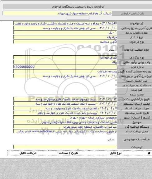 مناقصه, تامین اتصالات و متعلقات چدنی پروژه های جاری (بخش سوم