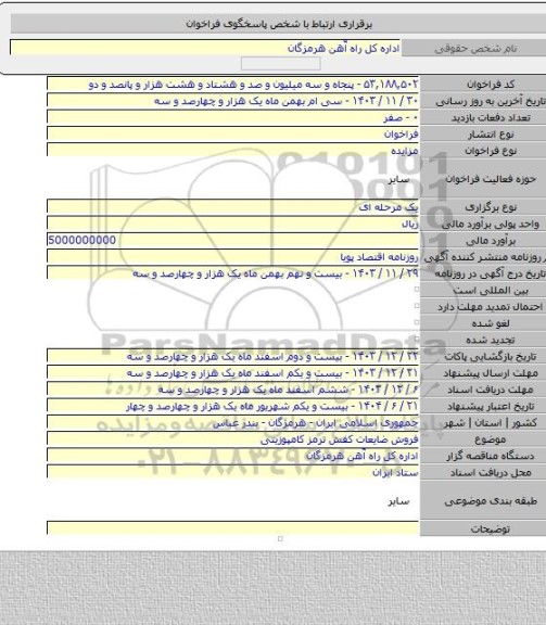 مزایده, فروش ضایعات کفش ترمز کامپوزیتی