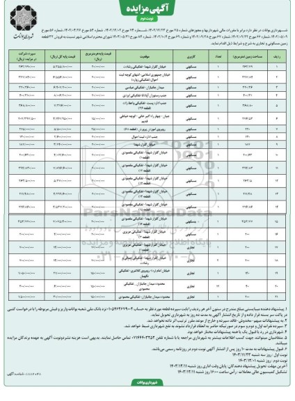 مزایده فروش 32 قطعه زمین مسکونی و تجاری - نوبت دوم