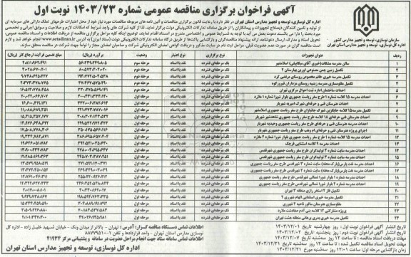 مناقصه سالن مدرسه مشکات...