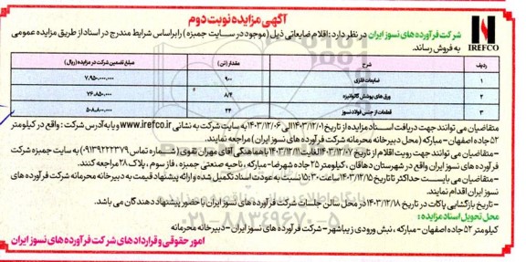 مزایده اقلام ضایعاتی، ضایعات فلزی ...