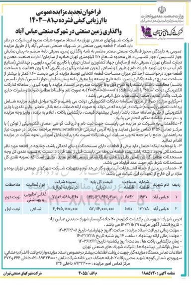 مزایده واگذاری زمین صنعتی تجدید