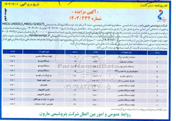 مزایده فروش دو دستگاه ایزوتانک نوبت دوم