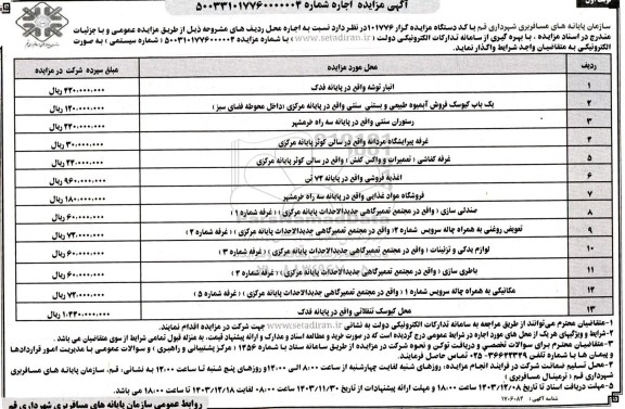 مزایده اجاره انبار توشه .....