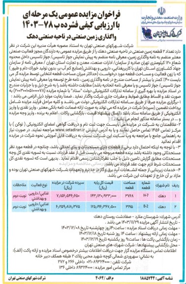 مزایده واگذاری زمین صنعتی 
