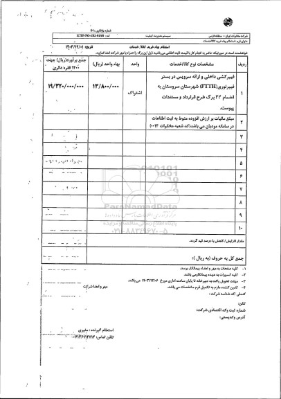 استعلام فیبرکشی داخلی و ارائه سرویس در بستر فیبر نوری FTTH شهرستان سروستان 