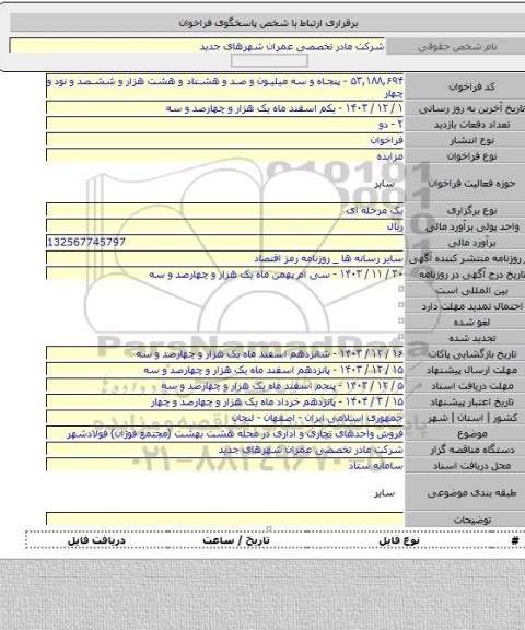مزایده, فروش واحدهای تجاری و اداری در محله هشت بهشت (مجتمع فوژان) فولادشهر