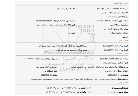 مزایده، فروش اموال منقول