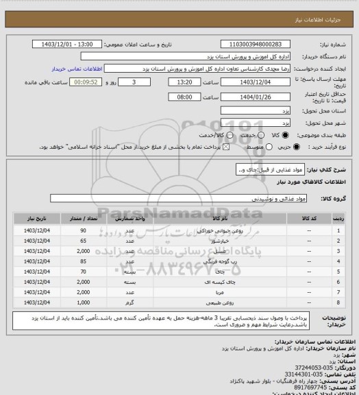 استعلام مواد غذایی از قبیل:چای و..