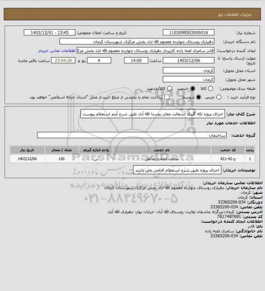 استعلام اجرای پروژه لکه گیری آسفالت معابر روستا الله آباد طبق شرح آیتم استعلام پیوست