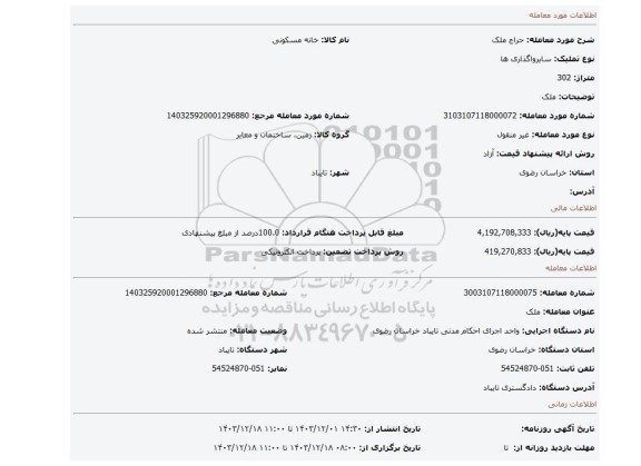 مزایده، ملک