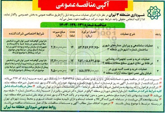 مناقصه عملیات ساماندهی و پیرایش جداره های شهری ساختمان ....